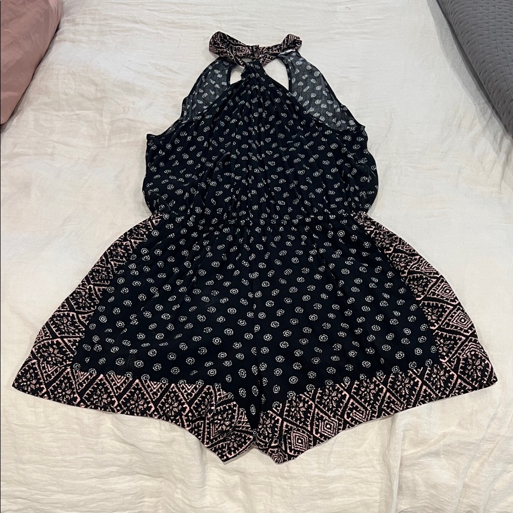 Splendid Black Halter Romper with Pink Print